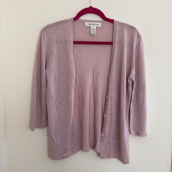 VTG Y2K Womens Cardigan Sz MD Pink Metallic Fairy Coquette Romantic Feminine - Picture 6 of 10